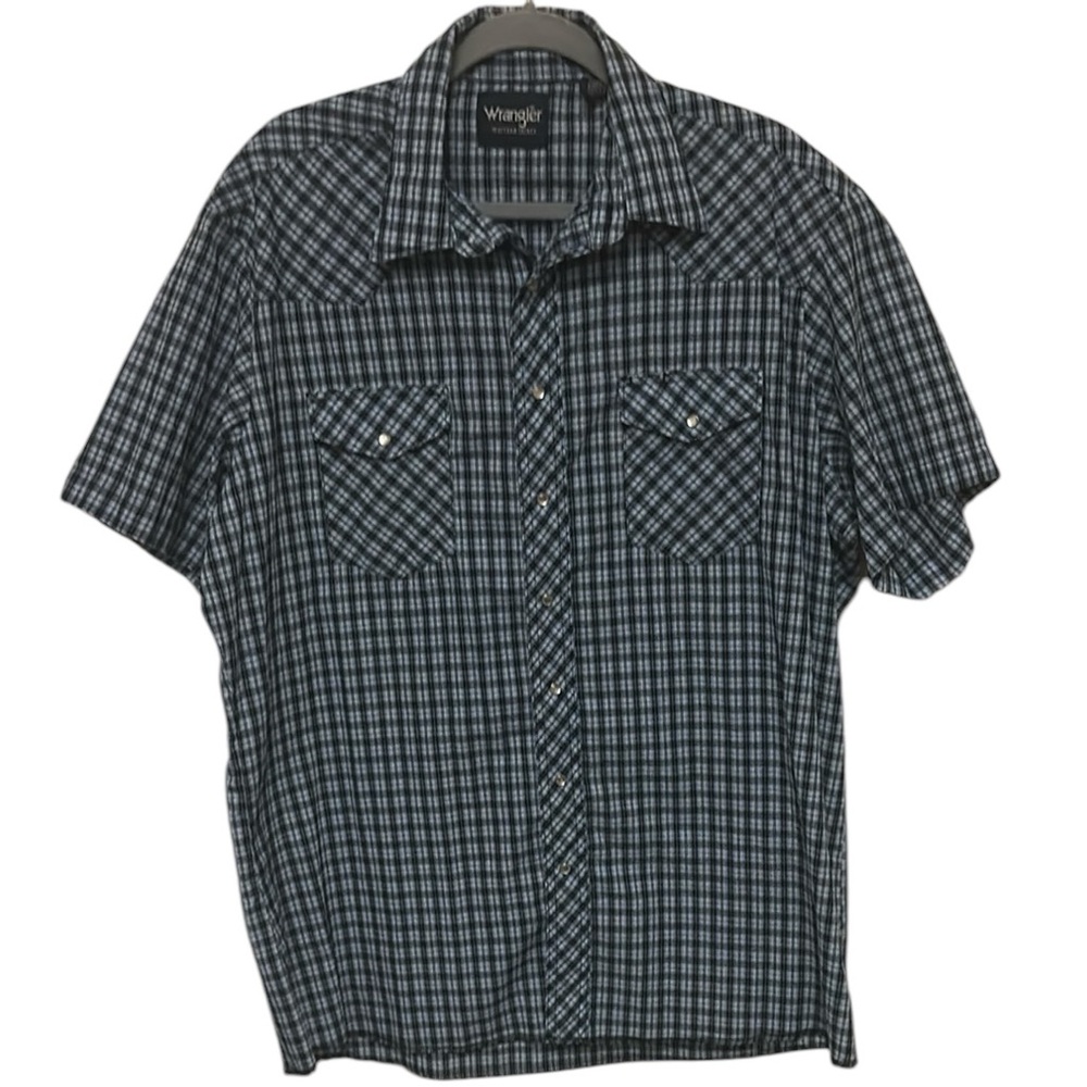 Wrangler Western Shirt Men's Blue Plaid Pearl Snap Lightweight Size XLT (Tall)